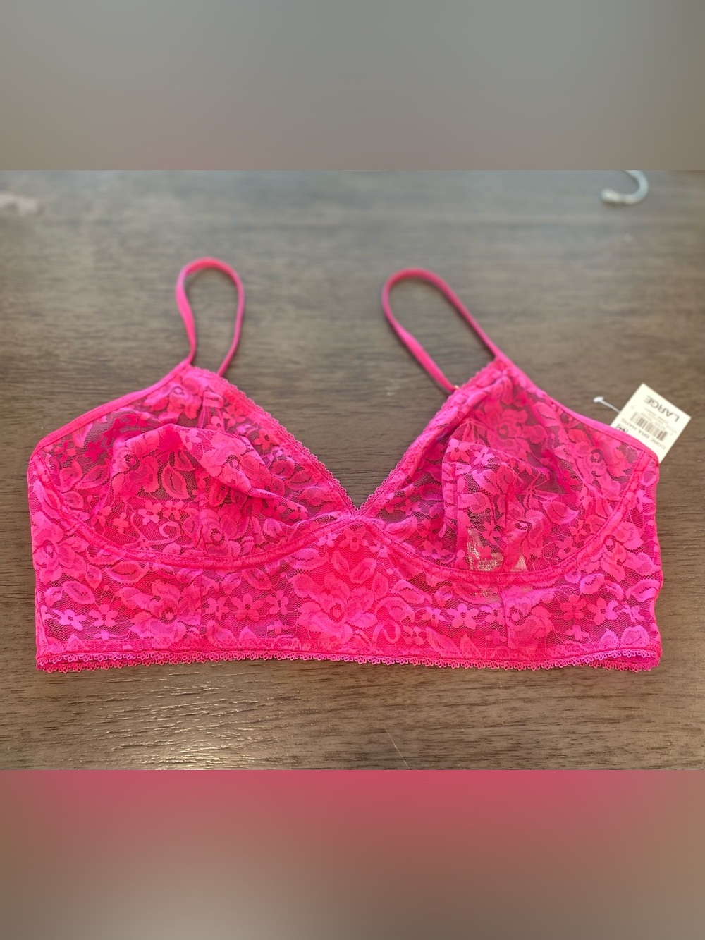 INC International Concepts Hot Pink Lace Bralette - Floral Sheer